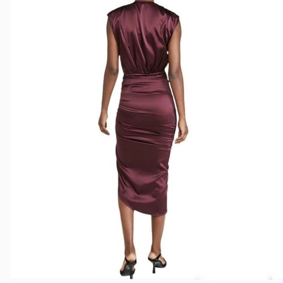 NWT Veronica Beard Casela Ruched Stretch-Silk Dress Color Dark Fig Size 2 - Picture 4 of 16